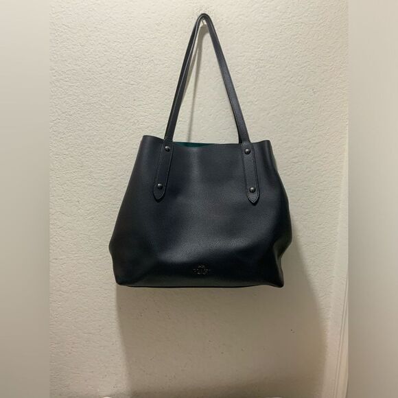 Coach Market Tote Navy Leather Shoulder Handbag 58737 - Picture 1 of 16